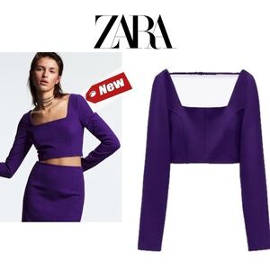 Zara purple long sleeve crop top Sz M NWT